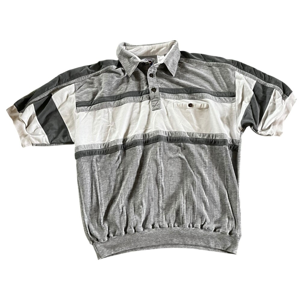 VTG Mens XL Golf Polo Shirt LD Sport International Gray White Color Block